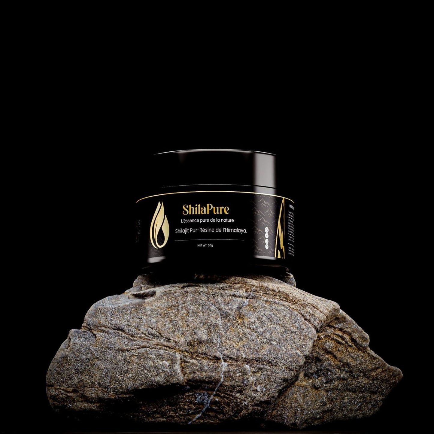 Pôt de Shilapure Shilajit sur une montagne.