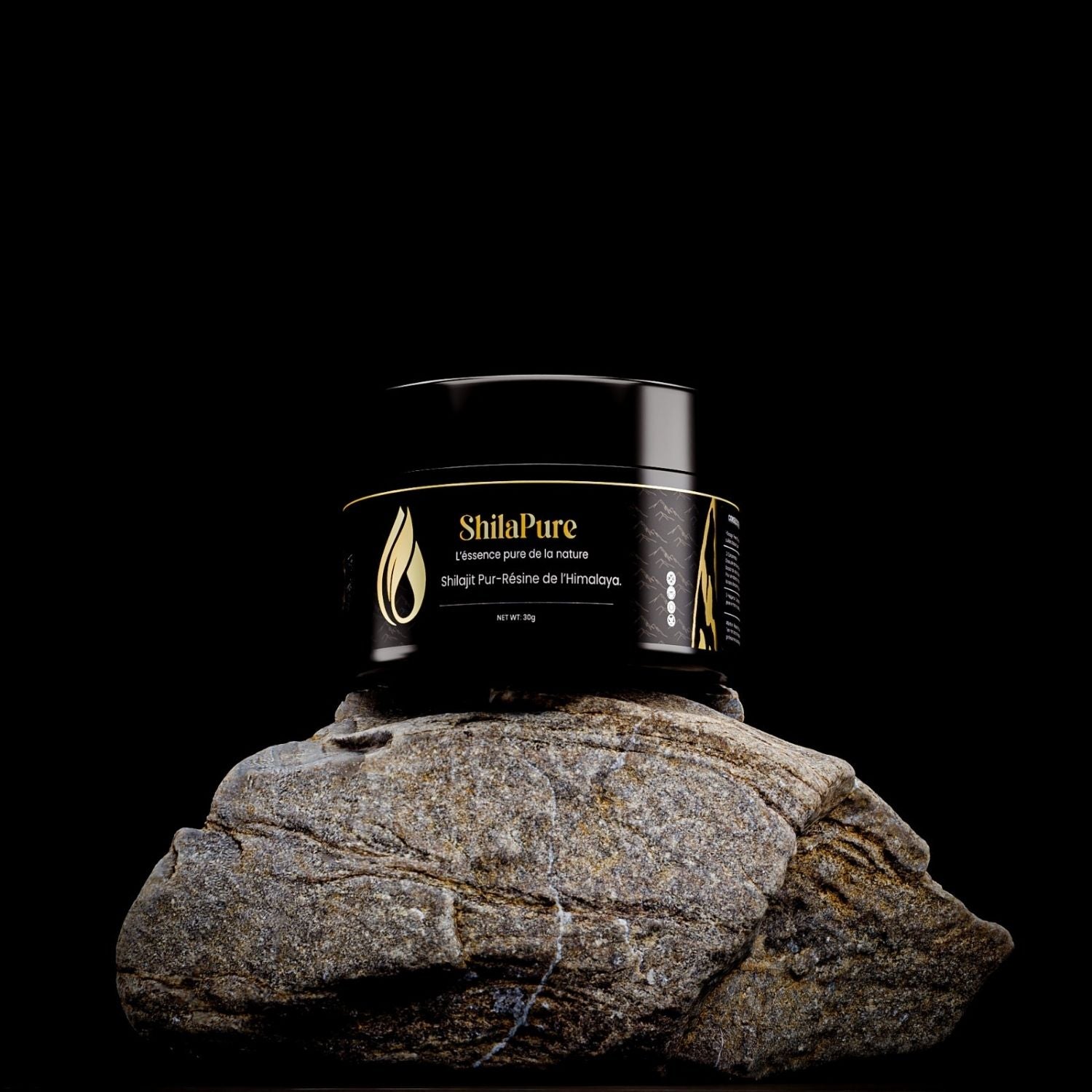 Pôt de Shilapure Shilajit sur une montagne.